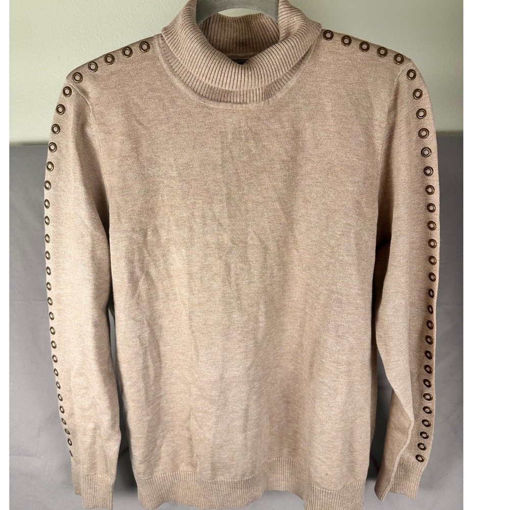 Joseph A Women's Mock Neck Sweater Taupe Grommet Trim Pullover XXL Plus Chic NWT